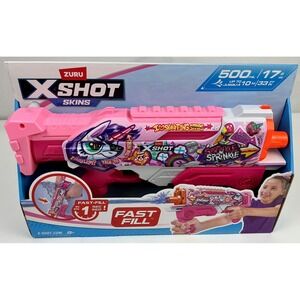 Zuru X Shot Skins Fast Fill Water Blaster Pink Unicorn Sprinke New